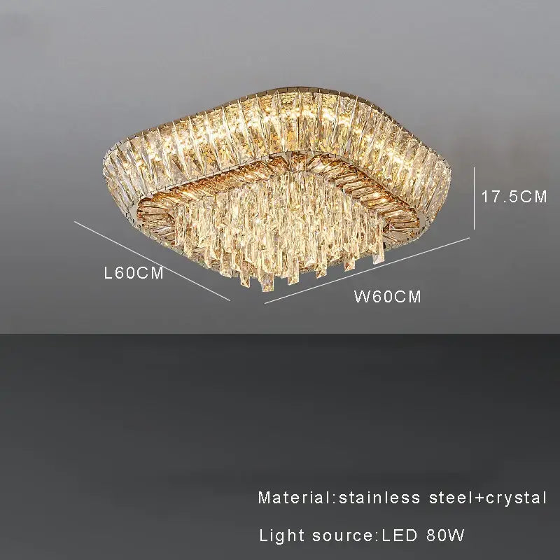 Decorbites™ amber crystal ceiling chandelier with a gold-toned frame featuring cascading clear and amber crystals