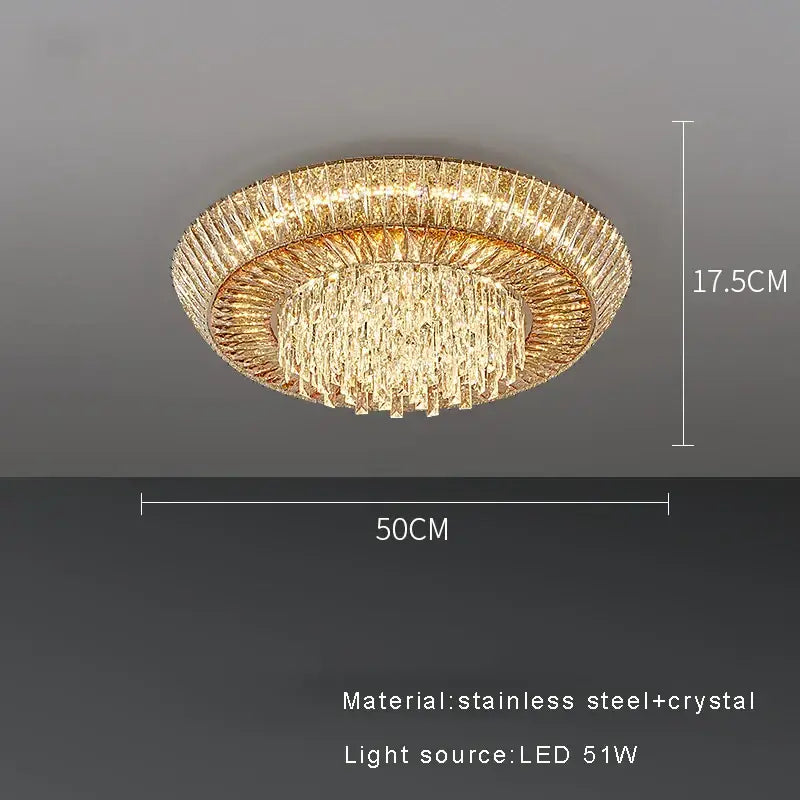 DecorBites amber crystal ceiling chandelier with golden stainless steel frame and cascading crystal elements