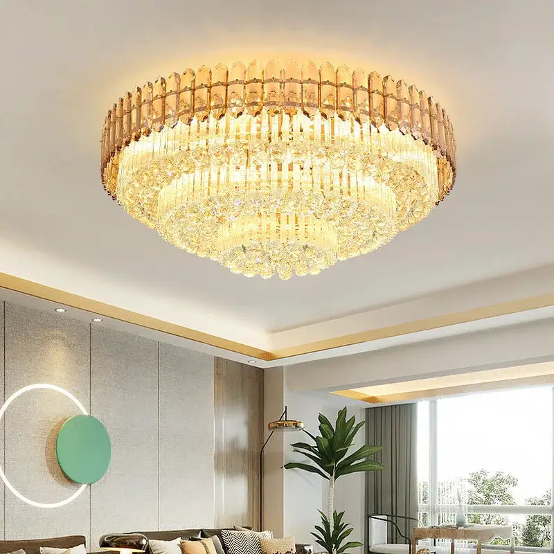DecorBites amber crystal ceiling lights featuring luxurious gold tone and cascading faceted crystals for modern luxury