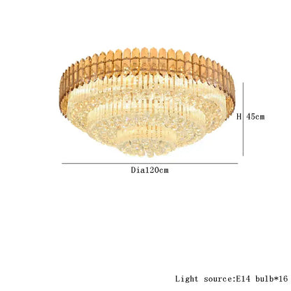 DecorBites amber crystal ceiling lights with gold-toned tiered design and 16 e14 bulbs for modern luxury living room