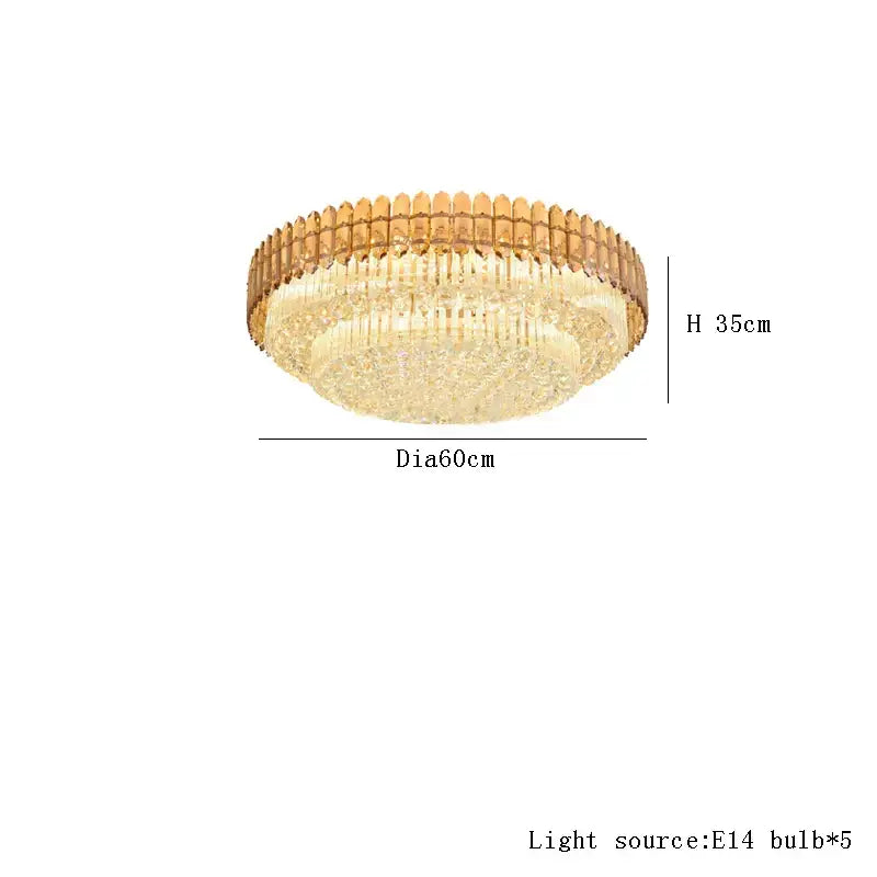 Decorbites™ amber crystal ceiling lights with gold-toned tiered design and five e14 bulbs for modern luxury ceiling lights