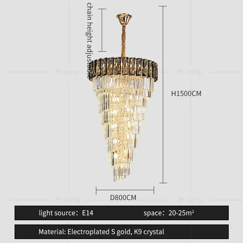 Decorbites amber crystal chandelier with tiered electroplated gold frame and cascading k9 crystal prisms for luxury living spaces
