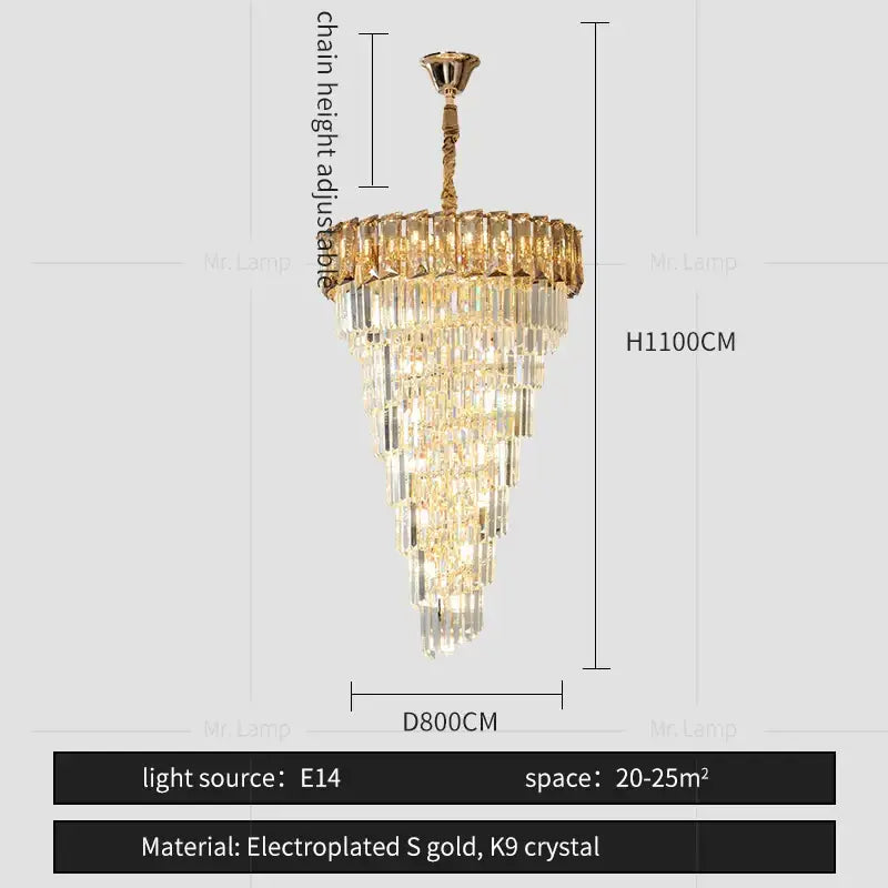 DecorBites amber crystal chandelier with golden electroplated tiers and cascading k9 crystal for luxurious living spaces