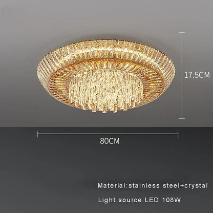 Decorbites amber crystal led ceiling light with gold-toned circular frame and layered crystal strands for luxury decor