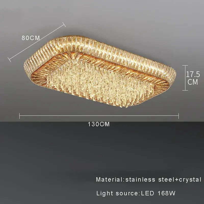 Gold-toned rectangular decorbites amber crystal led ceiling light with stainless steel frame and cascading crystals for luxury decor