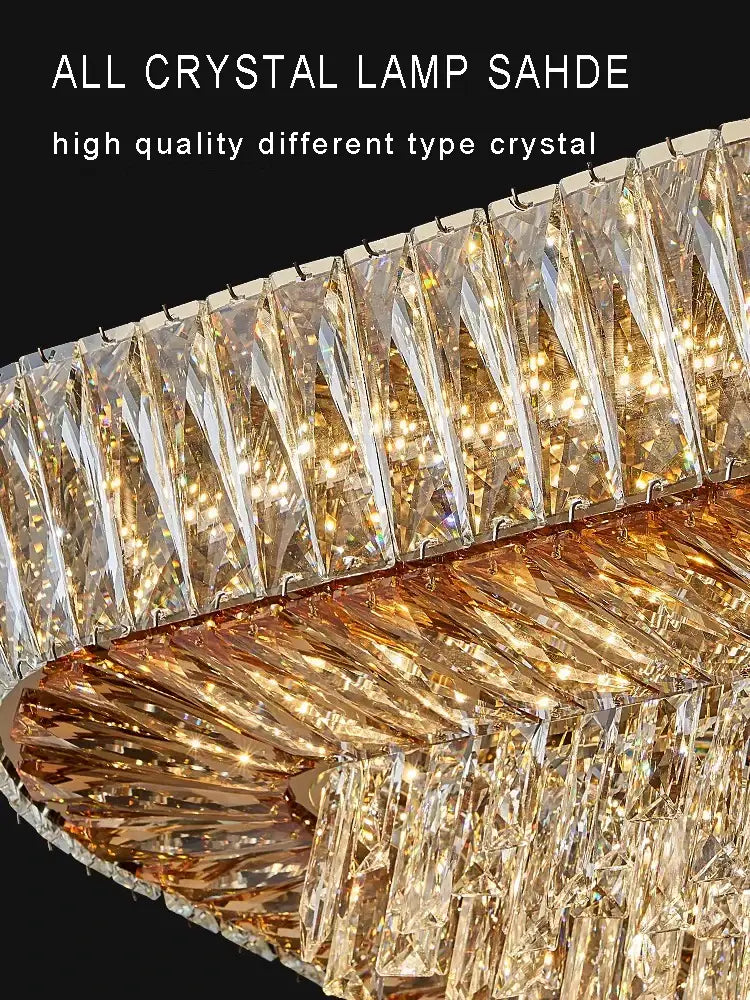 A luxurious decorbites™ amber crystal led ceiling light featuring clear and gold-toned crystals in a cascading design