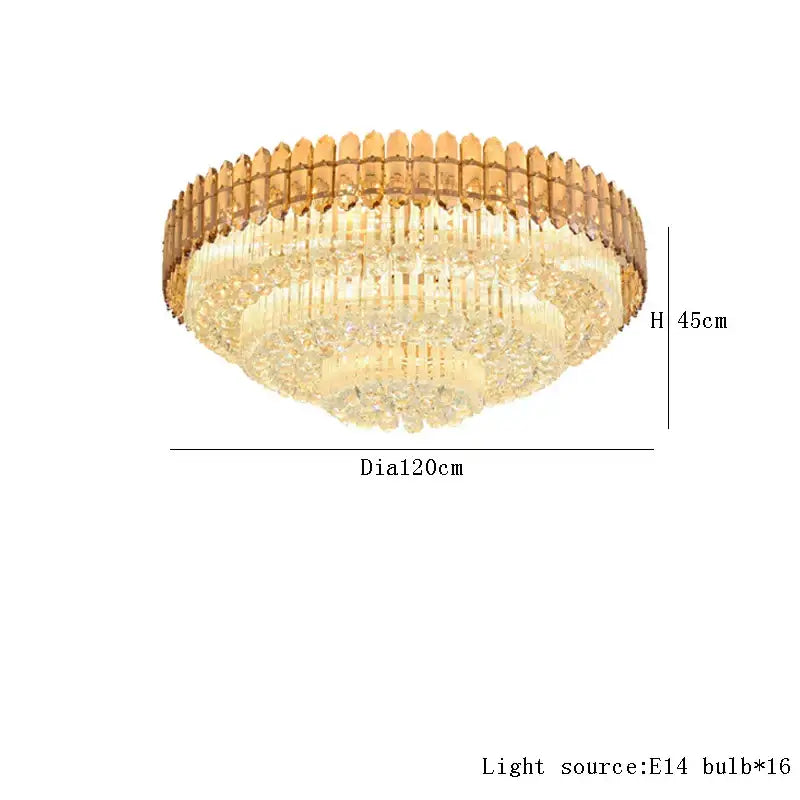 Decorbites amber crystal round chandelier with gold-toned tiered design and 16 e14 bulbs for living room lighting