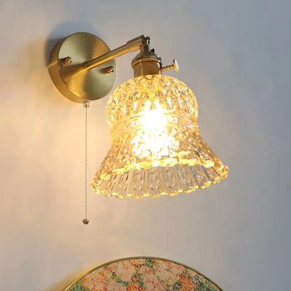 DecorBites amber flower glass led wall light fixture with vintage brass sconce and faceted bell-shaped shade for kitchen bar