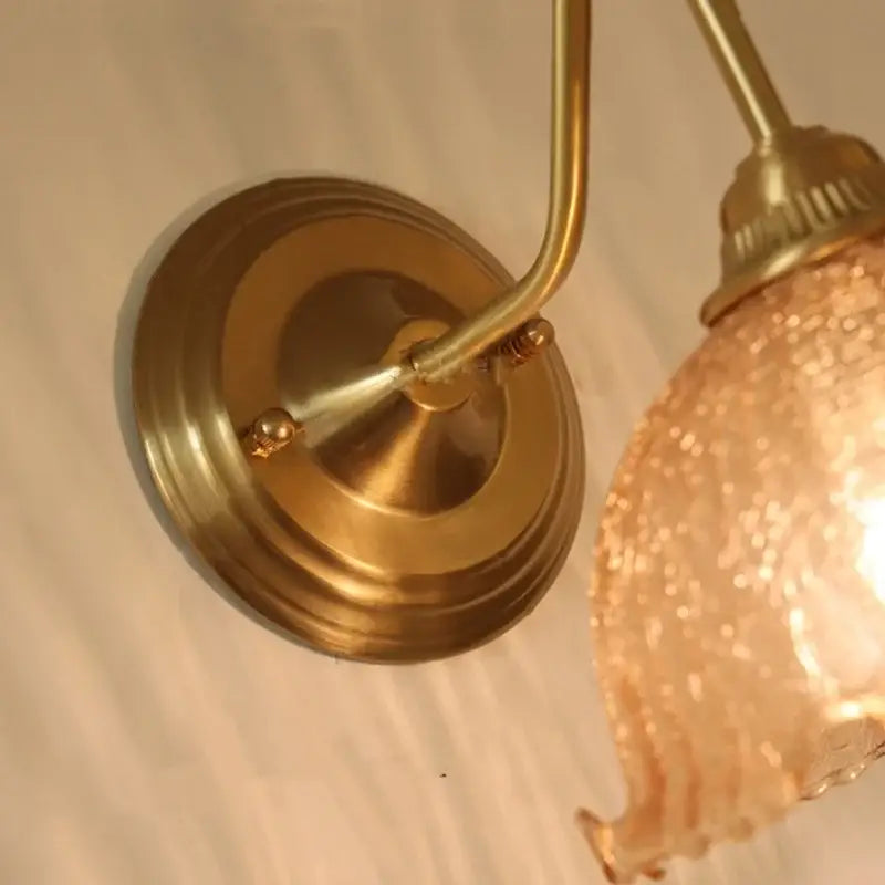 Decorbites™ amber flower glass led wall sconce with brass finish and textured amber glass shade for living room and bathroom