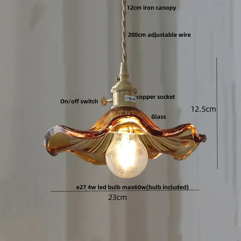 DecorBites amber flower glass pendant lamp with warm amber glass and copper socket for modern kitchen and living room use