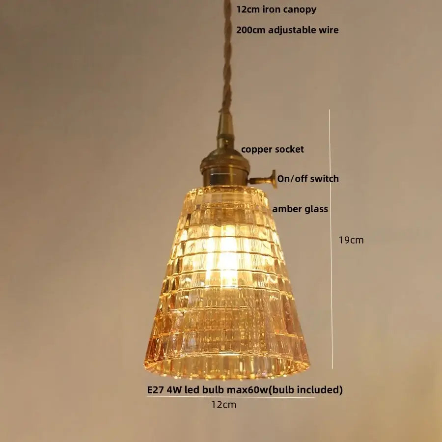 Decorbites amber flower glass pendant lamp with warm amber flower glass and brass copper socket for modern interiors