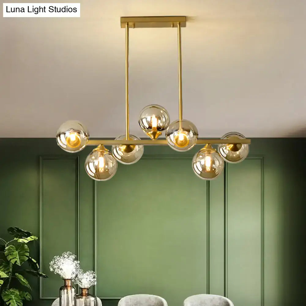 Decorbites™ amber glass bubbles island lamp modern gold-toned chandelier with six spherical glass bulbs for dining room