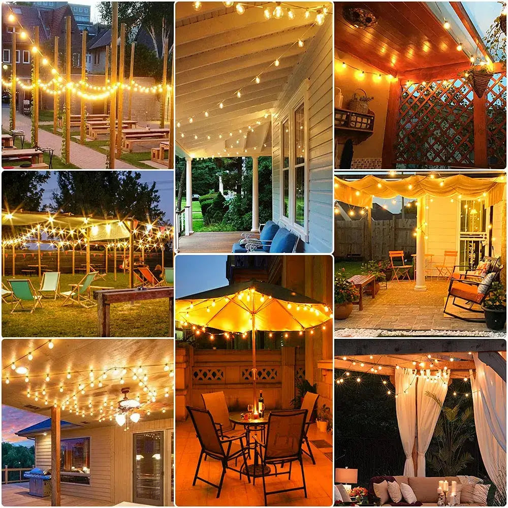 Decorbites™ amber glass bulb dimmable led string lights featuring warm golden amber glass bulbs for party wedding decor