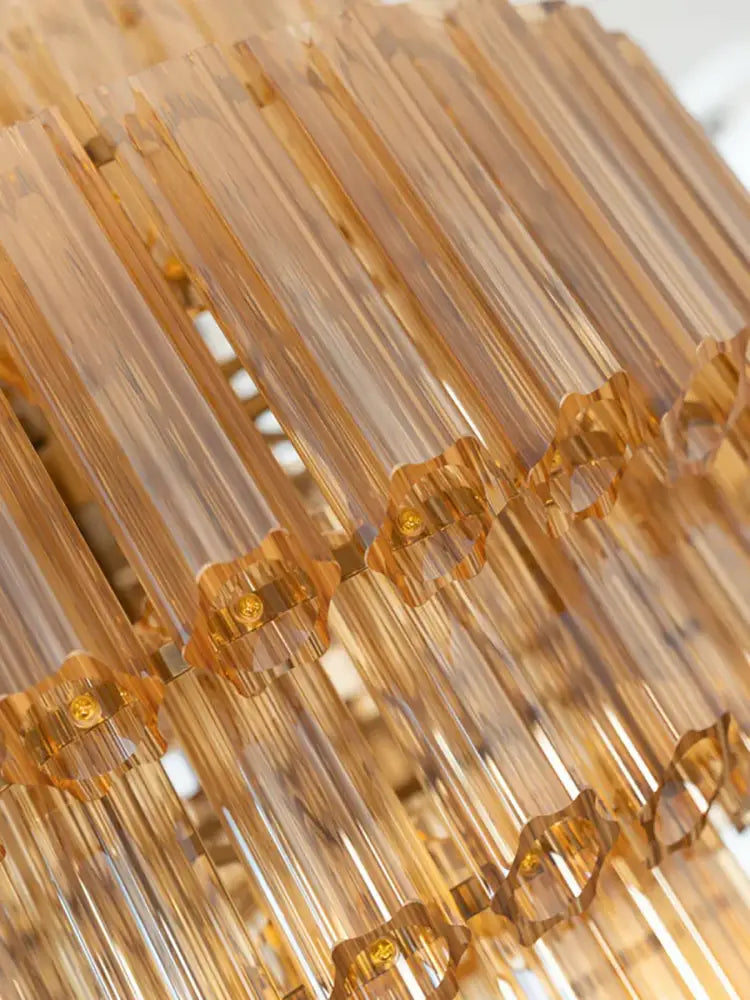 DecorBites amber glass ceiling chandelier featuring golden amber acrylic rods and decorative connectors in vintage style