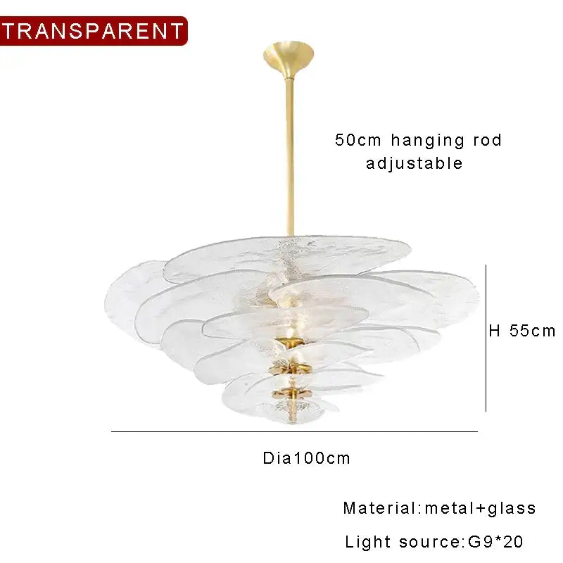 DecorBites amber glass ceiling chandelier features layered petal-like shades and gold-toned metal for elegant living room decor