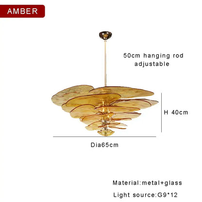 DecorBites amber glass ceiling chandelier with layered amber-colored glass discs and metallic frame for living room decor