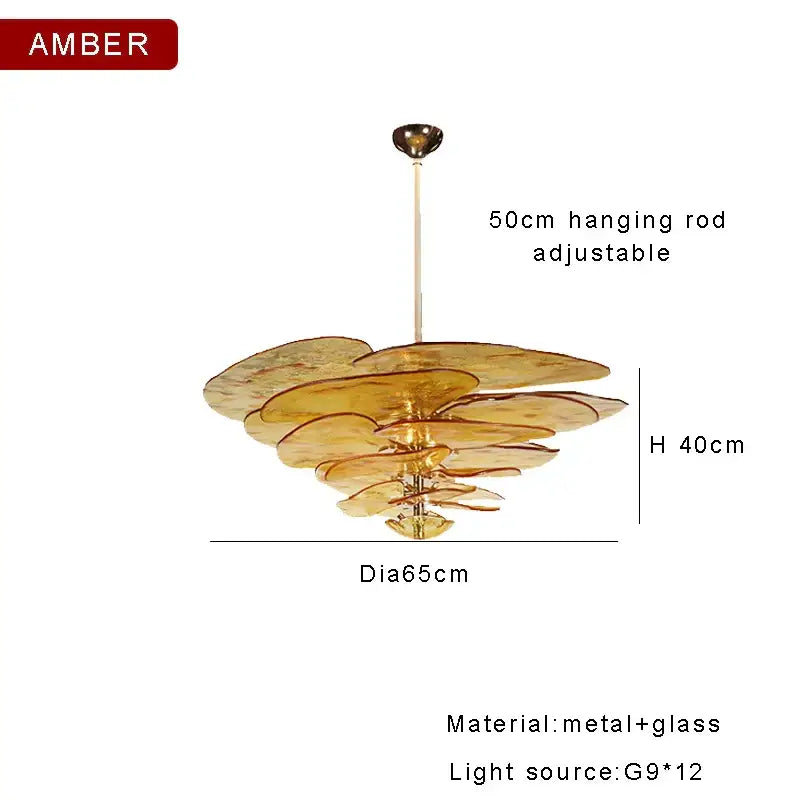 DecorBites amber glass ceiling chandelier with layered amber-colored glass discs and metallic frame for living room decor