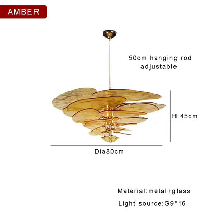 Decorbites™ amber glass ceiling chandelier with layered glass and metal design for elegant living room decor, 45cm height