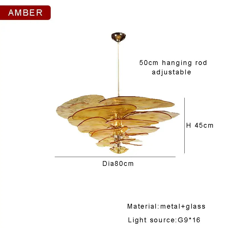 Decorbites™ amber glass ceiling chandelier with layered glass and metal design for elegant living room decor, 45cm height