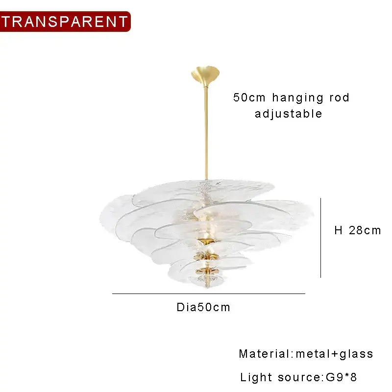 Decorbites™ amber glass ceiling chandelier with layered petal shades and gold metal rod for elegant living room decor