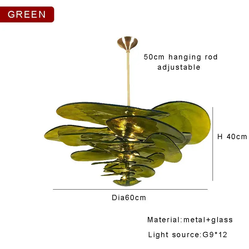 Decorbites™ amber glass ceiling chandelier with olive-green layered glass and metal shades for elegant living room decor