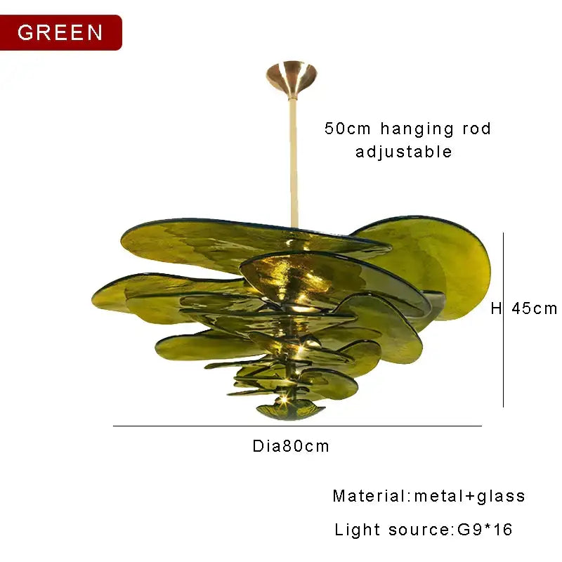 Decorbites™ amber glass ceiling chandelier with olive-green layered glass and metal for elegant living room decor