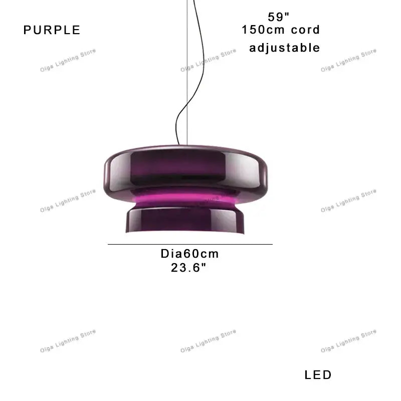Purple led pendant lights with sleek glossy glass body and adjustable 150cm cord for amber glass ceiling decor