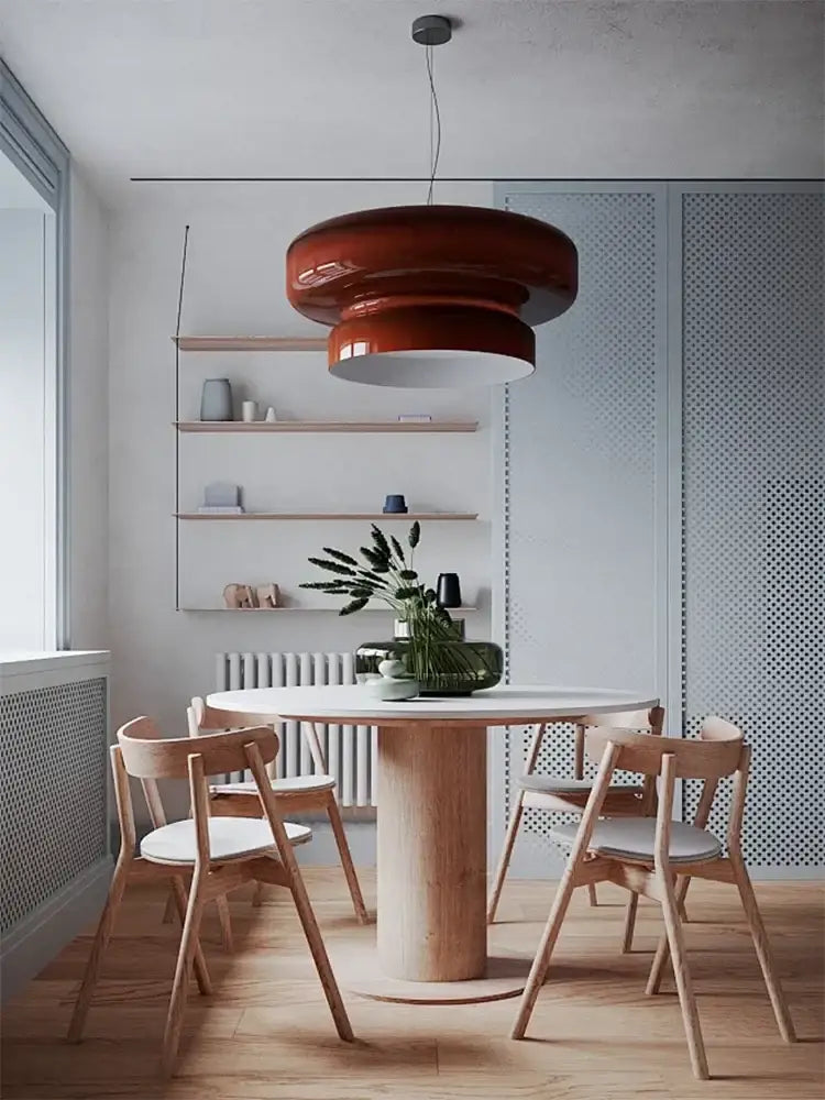 Decorbites amber glass ceiling pendant light with sleek layered red glass pendant lights for dining table decoration
