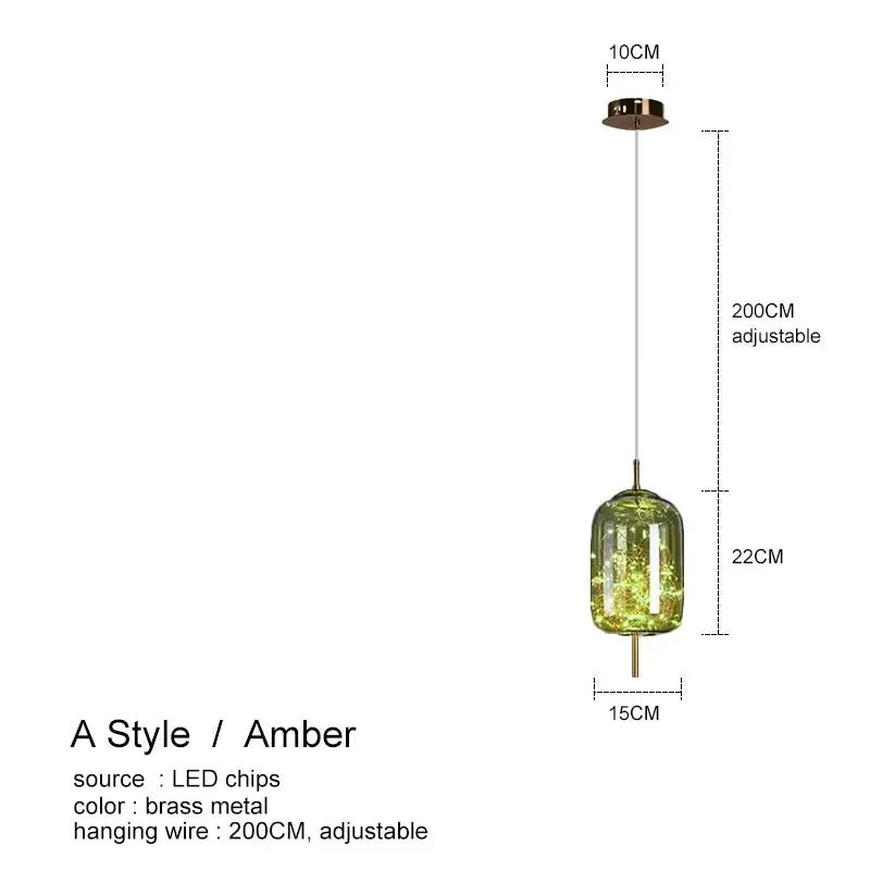 Decorbites amber glass chandelier with amber glass and brass accents featuring adjustable 200cm hanging wire