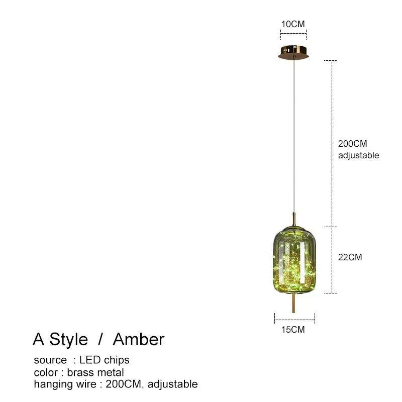 Decorbites™ amber glass chandelier with brass hardware and adjustable wire luxury pendant lighting for dining room