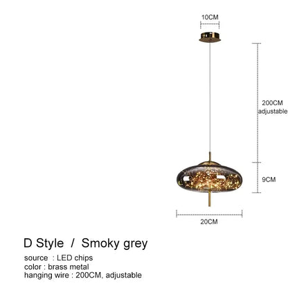DecorBites amber glass chandelier with smoky grey d style pendant light brass frame and led chips for luxury lighting