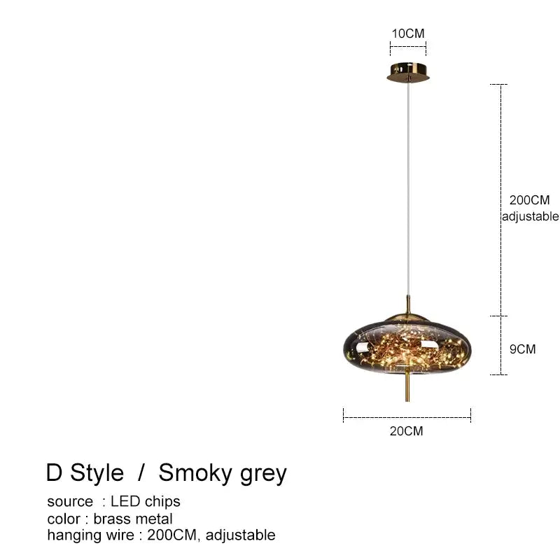 DecorBites amber glass chandelier with smoky grey d style pendant light brass frame and led chips for luxury lighting
