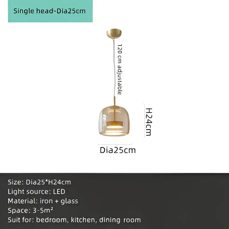 Gold-toned DecorBites amber glass chandelier pendant light with clear glass globe and adjustable 120 cm iron chain