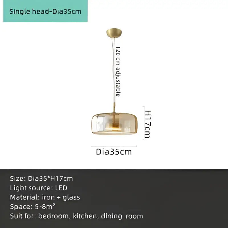 Decorbites™ amber glass chandelier pendant light with gold-toned iron frame and adjustable chain for versatile hanging