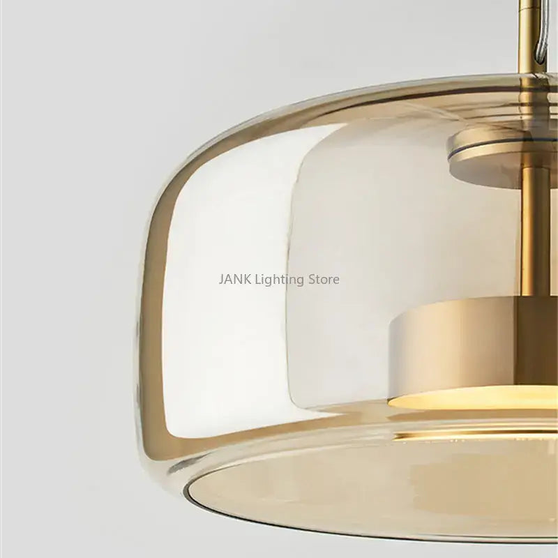 DecorBites amber glass chandelier pendant light with gold-toned metal frame and curved glass shade for living spaces