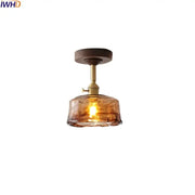 Decorbites™ amber glass copper ceiling light fixture with brass stem and dark wood mount for modern decor