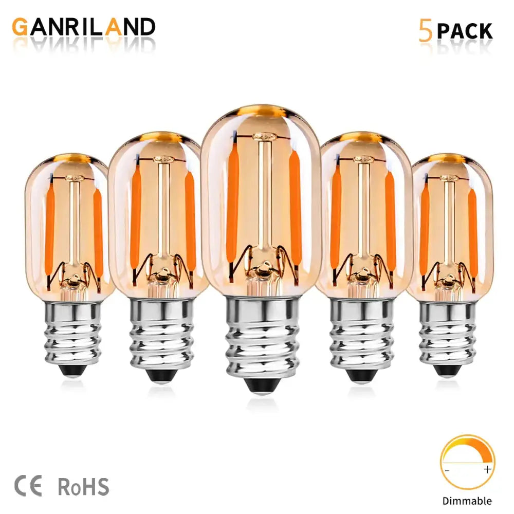 Set of five decorbites amber glass dimmable led filament bulbs with chrome screw bases e12 e14 1w 2200k