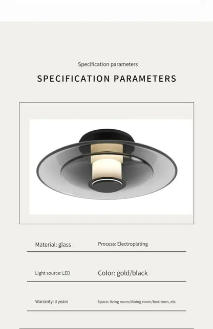 DecorBites amber glass disc wall lamp modern minimalist led sconce with black and gold glass circular design