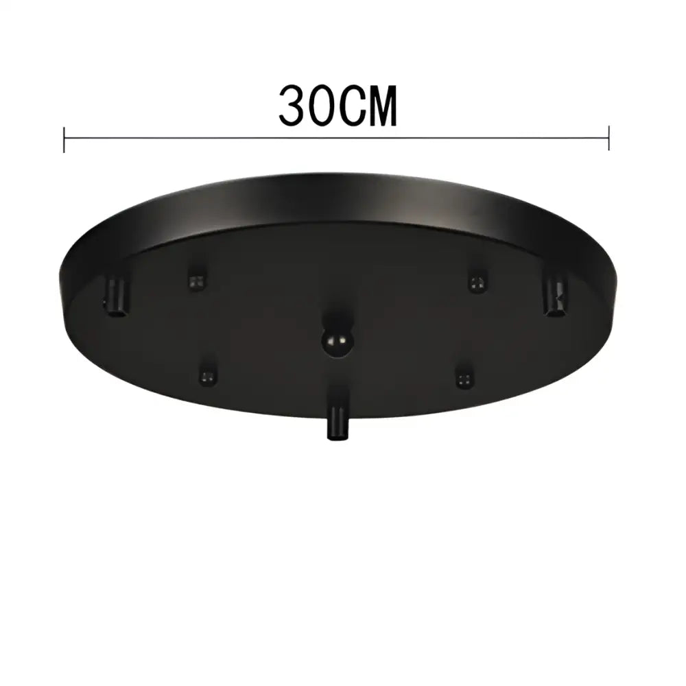 Black circular ceiling light fixture with matte finish and six mounting points for amber glass industrial led pendant lights