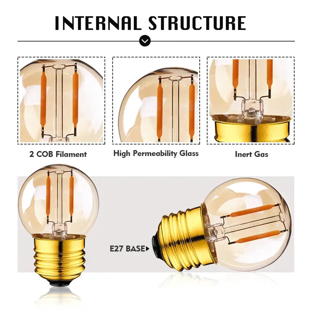 Vintage-style decorbites amber glass led bulb g40 with clear glass globe and gold metal base for rv and ship lighting