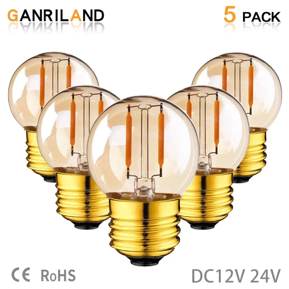 Five-pack of decorbites amber glass led bulb g40 vintage-style glass led bulb with gold screw base for rv and ship use