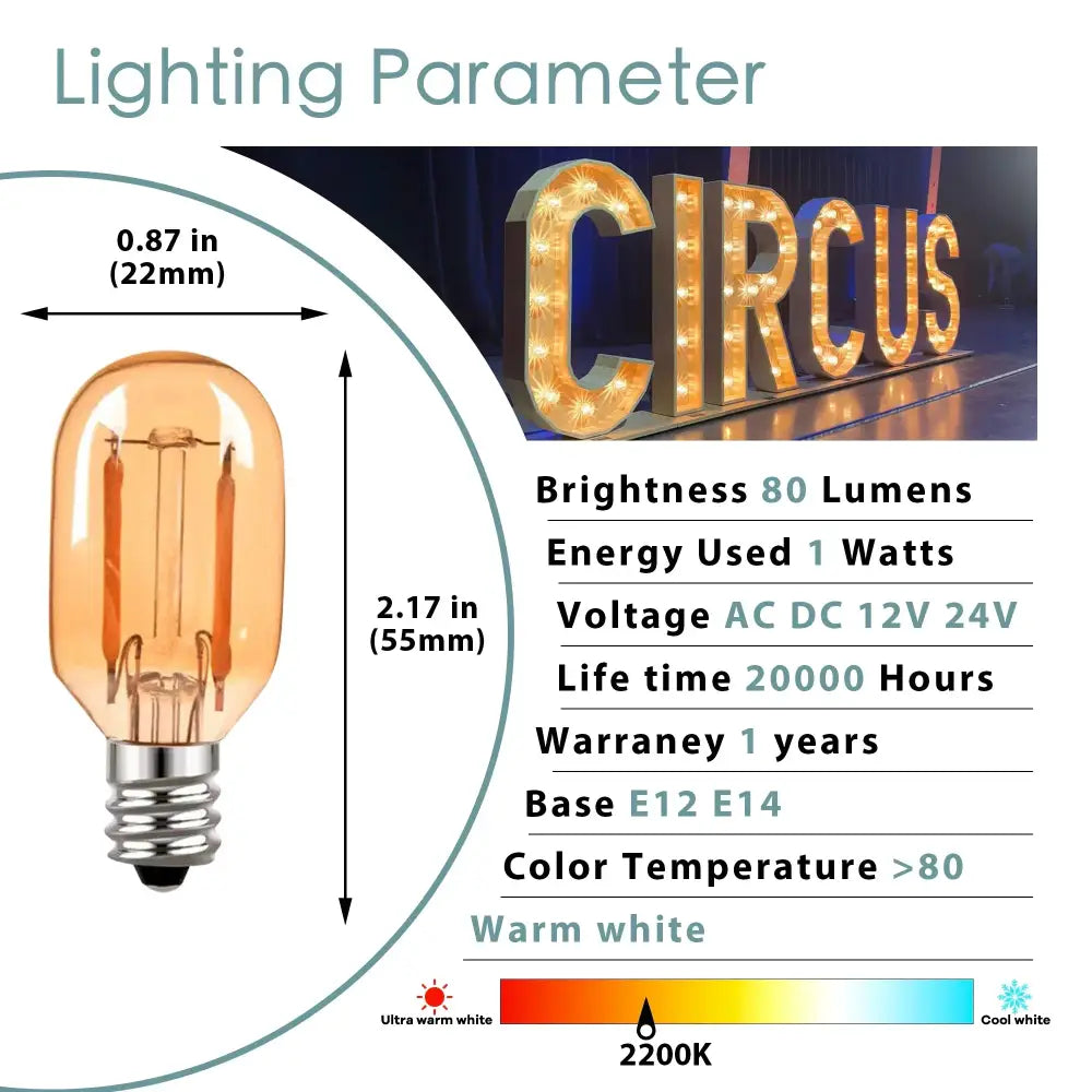 Decorbites™ amber glass led bulb low volts mini light warm white 2200k with clear vintage-style glass led bulb and metal base