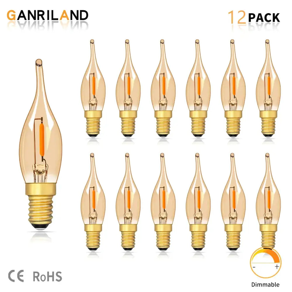 Ganriland 12-pack dimmable amber glass led candle bulbs with gold screw bases for decorbites amber glass led night decor