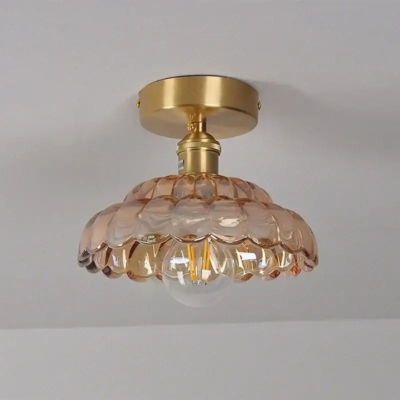 DecorBites™ amber glass led ceiling lamp with peach-colored scalloped glass and gold-toned metal base for indoor lighting
