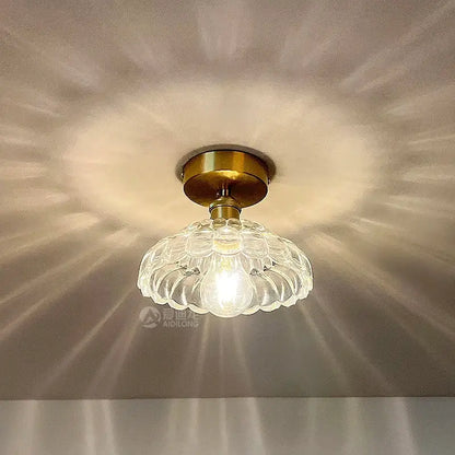 Decorbites amber glass led ceiling lamp with clear textured glass pendant and brass-finished mounting base