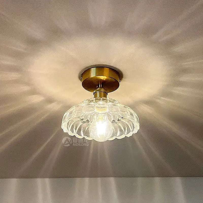 Decorbites amber glass led ceiling lamp with clear textured glass pendant and brass-finished mounting base