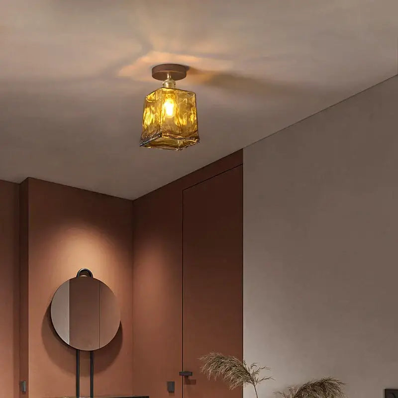 DecorBites™ amber glass led ceiling light with faceted geometric design and aluminum base for modern room décor
