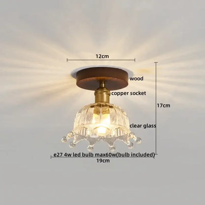 Clear glass chandelier with copper socket and wooden base in decorbites amber glass led ceiling light design