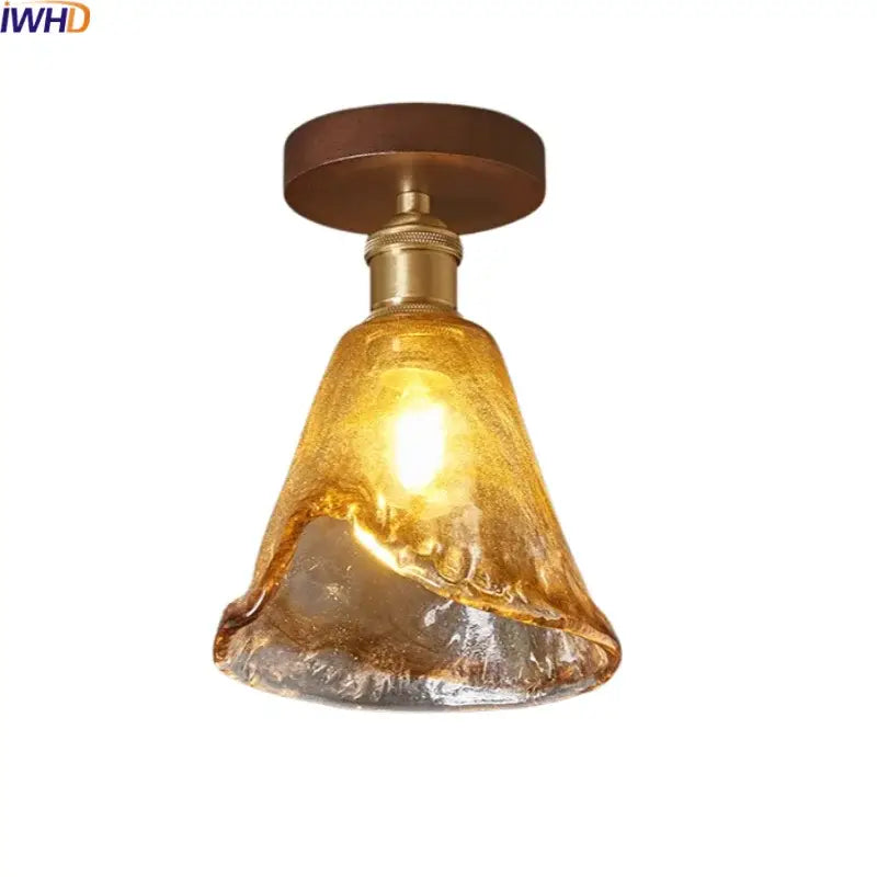 DecorBites amber glass led ceiling light with warm amber hand-blown glass and brass-finished base for modern spaces