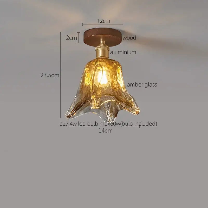 DecorBites amber glass led ceiling light with wooden and aluminum fixture for modern kitchen and balcony lighting